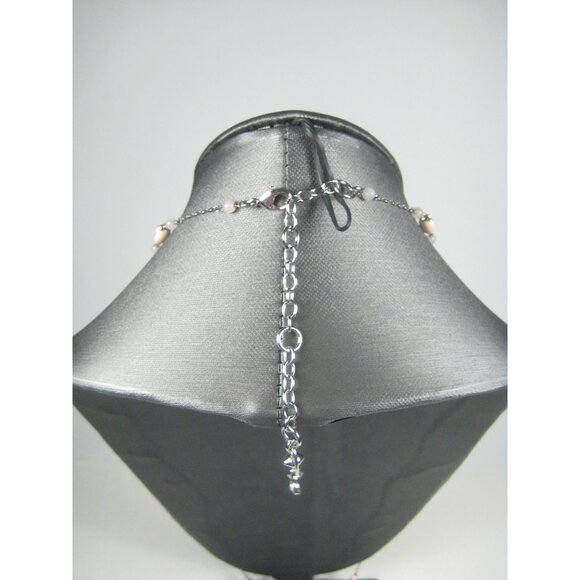 Cabi Pink Enamel Station Necklace Silvertone Chain 35 inch Vintage STYLE - Picture 9 of 9